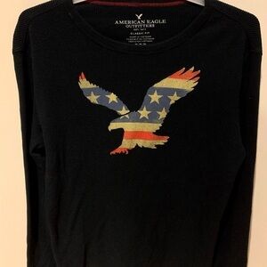 American Eagle Navy Long Sleeve Shirt with Star-Spangled Eagle - Size M
